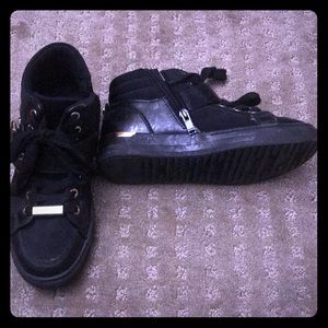 Hightop leather & gold trim buckle shoes